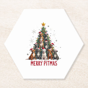 Merry Pitmas Pitbull Dog Ugly Christmas Sweater Tr Paper Coaster