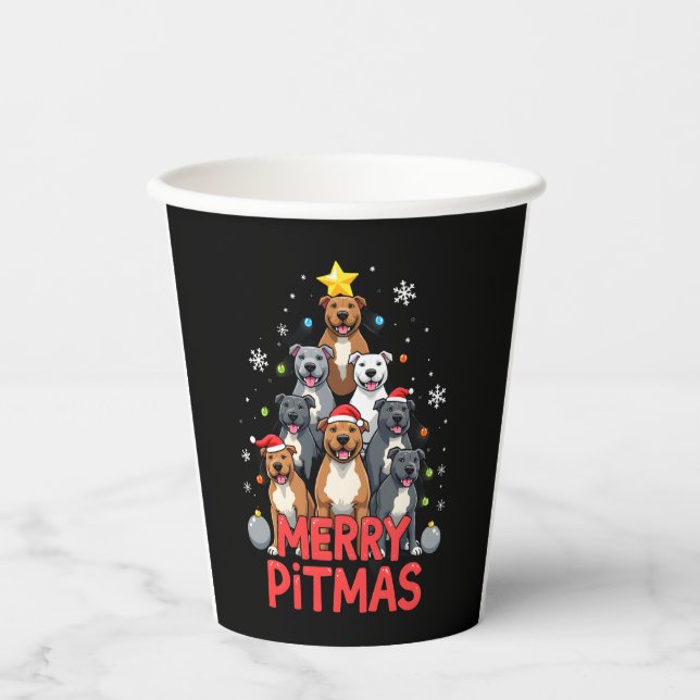 Merry Pitmas Pitbull Dog Ugly Christmas Sweater Tr Paper Cups (Front)