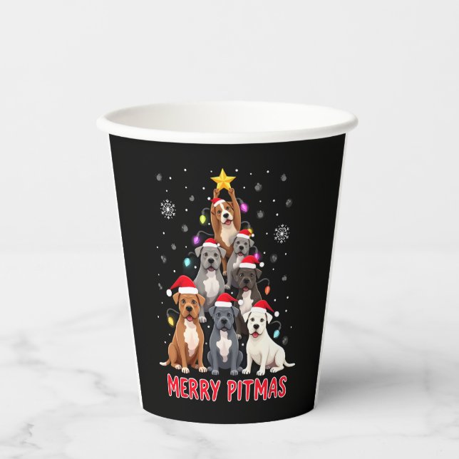 Merry Pitmas Pitbull Dog Ugly Christmas Sweater Tr Paper Cups (Front)