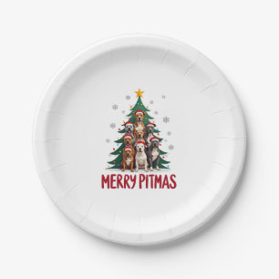 Merry Pitmas Pitbull Dog Ugly Christmas Sweater Tr Paper Plate