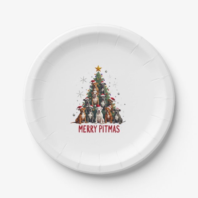 Merry Pitmas Pitbull Dog Ugly Christmas Sweater Tr Paper Plate (Front)