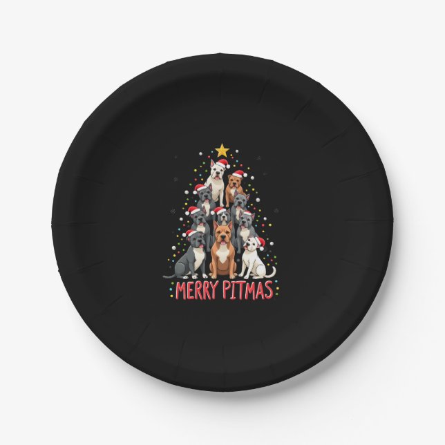 Merry Pitmas Pitbull Dog Ugly Christmas Sweater Tr Paper Plate (Front)
