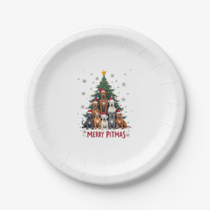 Merry Pitmas Pitbull Dog Ugly Christmas Sweater Tr Paper Plate