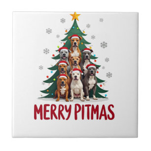 Merry Pitmas Pitbull Dog Ugly Christmas Sweater Tr Tile