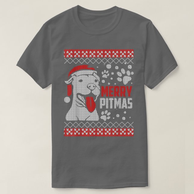 Merry Pitmas Pitbull Pit Bull Ugly Christmas  T-Shirt (Design Front)