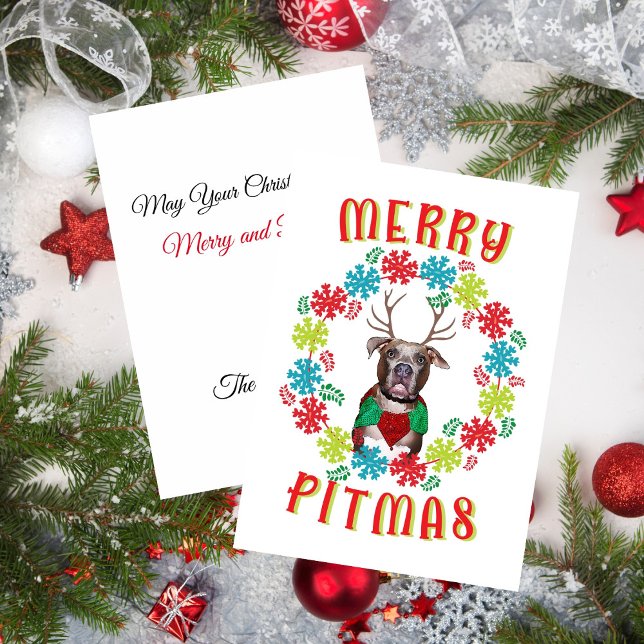 Merry Pitmas Pitbull Reindeer Holiday Card (Merry Pitmas Pitbull Reindeer Holiday Card)