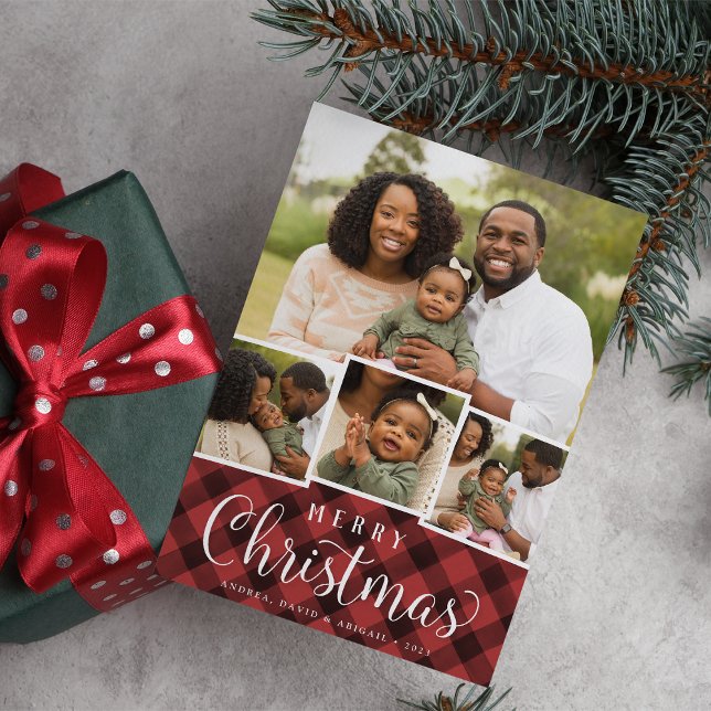 Merry Plaid | Holiday Photo Collage Card (Creator Uploaded)
