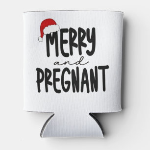 Merry & Pregnant Pregnancy Announcement Santa Hat Can Cooler