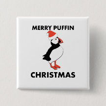 Merry Puffin Christmas Button