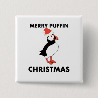 Merry Puffin Christmas Button