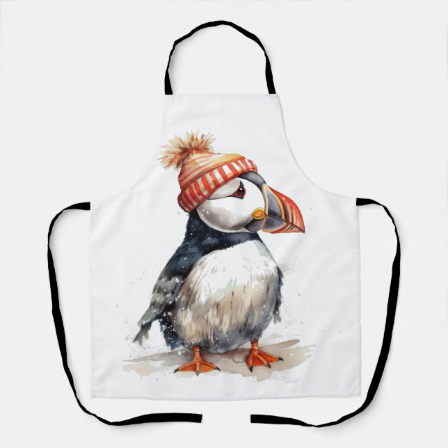 Merry Puffin Christmas Kitchenwear Apron (Front)
