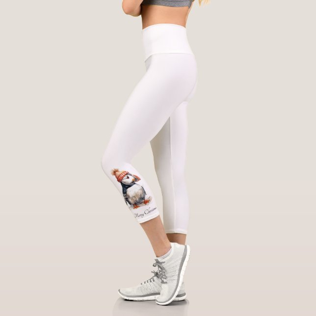Merry Puffin, custom Capri Leggings (Left)