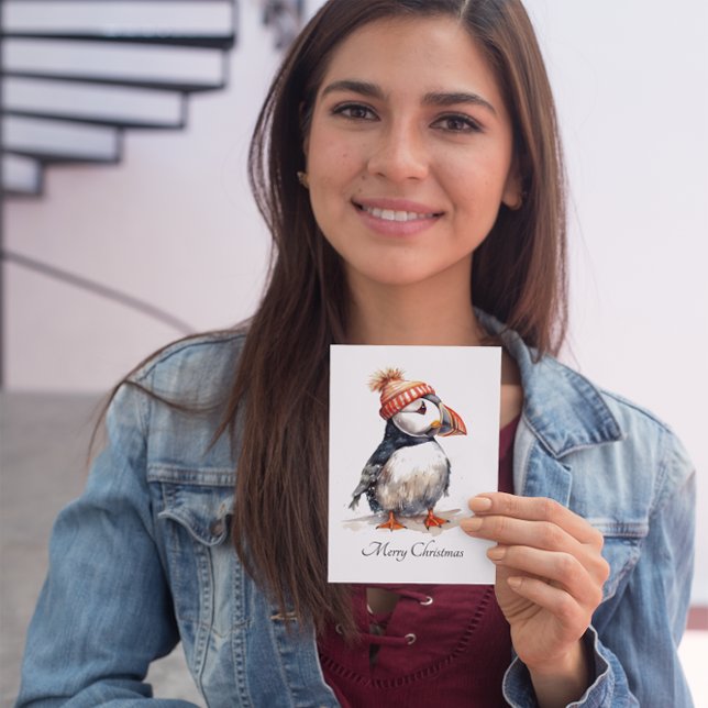 Merry Puffin, custom Holiday Postcard (Creator Uploaded)