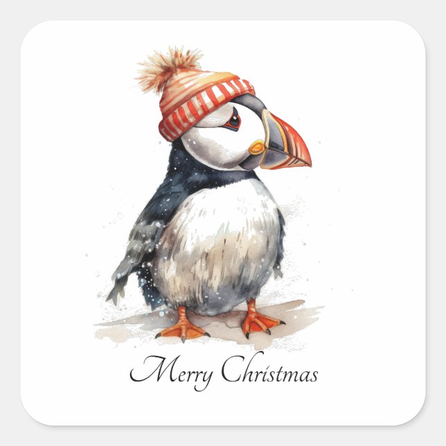 Merry Puffin, custom Square Sticker (Front)