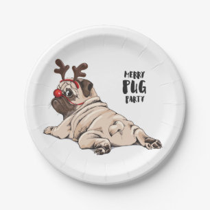 Merry Pug Party Paper Plate