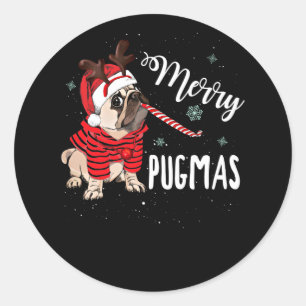 Merry Pugmas Christmas Pug Lover Classic Round Sticker