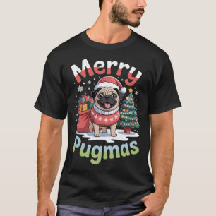 Merry Pugmas Christmas Santa Pug Colourful Costume T-Shirt