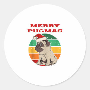 Merry Pugmas, Funny Pug, Christmas Dog, Christmas  Classic Round Sticker