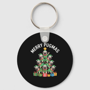 Merry Pugmas Funny Pug Christmas Tree Holiday Long Key Ring