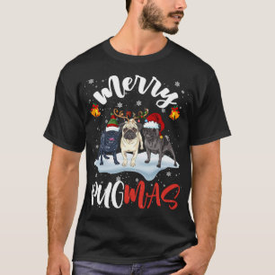 Merry Pugmas Funny Santa Reindeer Elf Pug Dog Chri T-Shirt