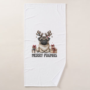 Merry Pugmas Merry Christmas Funny Pug Dog Bath Towel