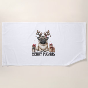 Merry Pugmas Merry Christmas Funny Pug Dog Beach Towel