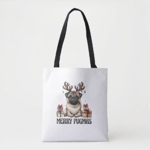 Merry Pugmas Merry Christmas Funny Pug Dog Tote Bag