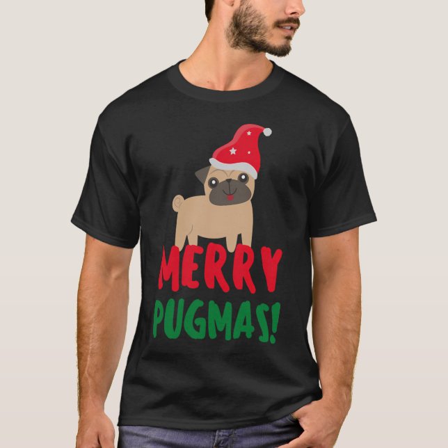 Merry Pugmas - Pug Christmas T-Shirt (Front)