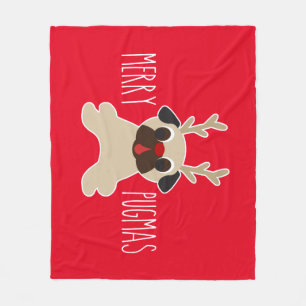 Merry Pugmas Pug Reindeer Fleece Blanket