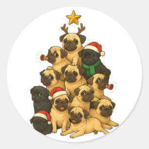 Merry Pugmas Tree Funny Pug Dog Christmas Tree Kid Classic Round Sticker