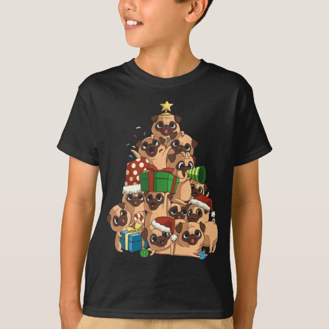 Merry Pugmas Tree Pug Christmas Pug T-Shirt (Front)