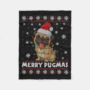 Merry Pugmas Ugly Christmas Sweater Cute Pug Dog Fleece Blanket
