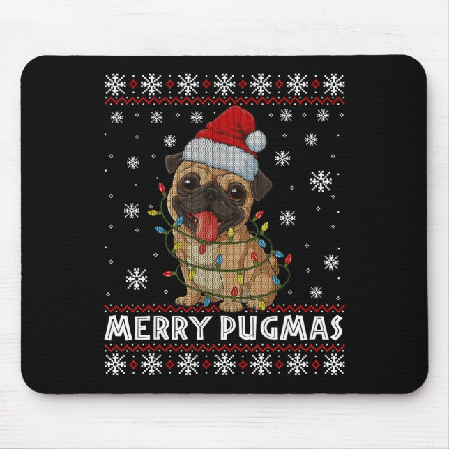 Merry Pugmas Ugly Christmas Sweater Cute Pug Dog  Mouse Pad (Front)