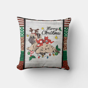 Merry Pugmas Xmas Pug Christmas Party Pug Lover  Cushion