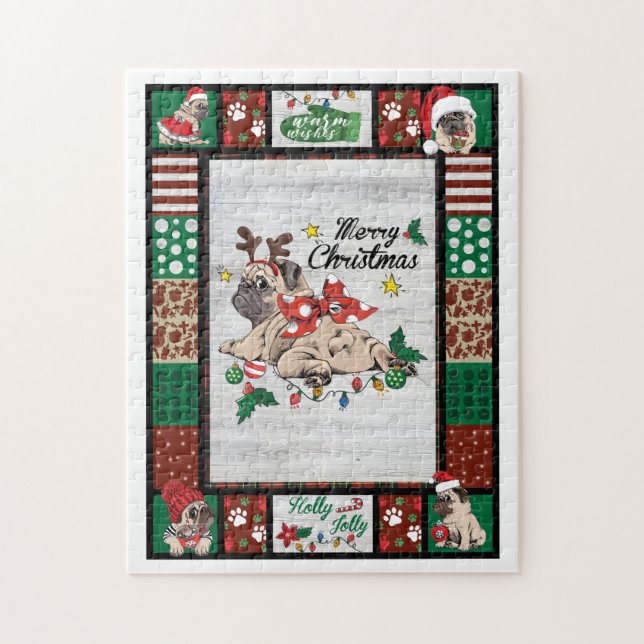 Merry Pugmas Xmas Pug Christmas Party Pug Lover   Jigsaw Puzzle (Vertical)