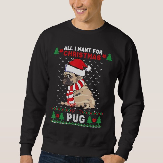 Merry Pugmas Xmas Ugly Christmas Sweater Santa Pug (Front)