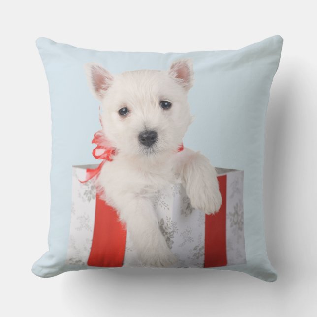Merry Puppymas Throw Pillow (Front)