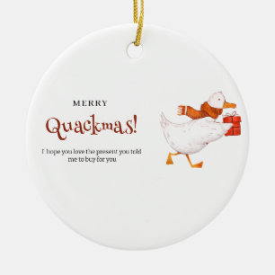 Merry Quackmas! Funny Duck Christmas Card, minimal Ceramic Tree Decoration