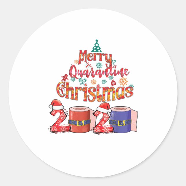 Merry Quarantine Christmas 2020 Pajam Classic Round Sticker (Front)