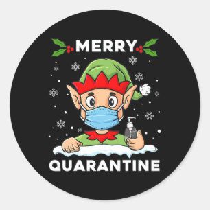 Merry Quarantine Christmas Elf Fun Family Xmas  Classic Round Sticker