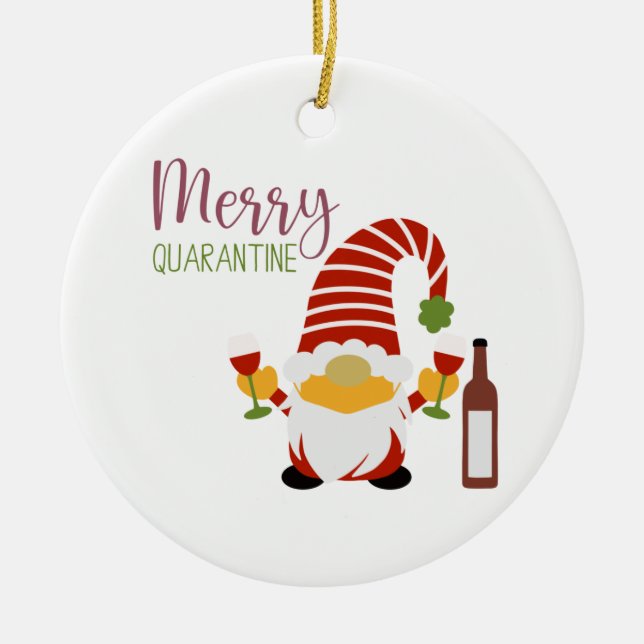 Merry Quarantine Christmas Gnome Ceramic Ornament (Front)