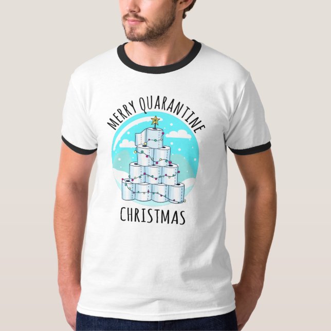 Merry Quarantine Christmas Tree Toilet Paper T-Shirt (Front)