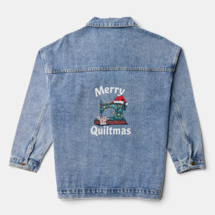 Merry Quiltmas Sewing Machine with Christmas Light Denim Jacket
