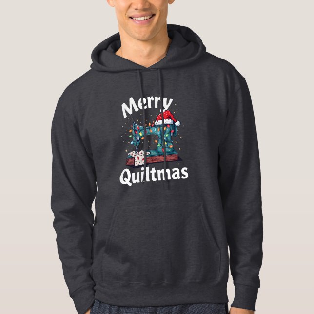Merry Quiltmas Sewing Machine with Christmas Light Hoodie (Front)