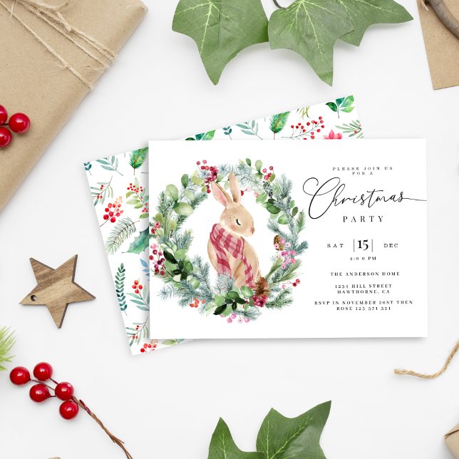 Merry Rabbit Christmas elegant Party Invitation (Creator Uploaded)