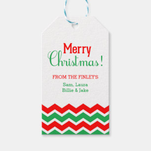 Merry Red and Green Chevron Christmas gift tags