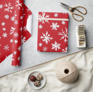 Merry Red and White Snow flakes christmas Wrapping Paper