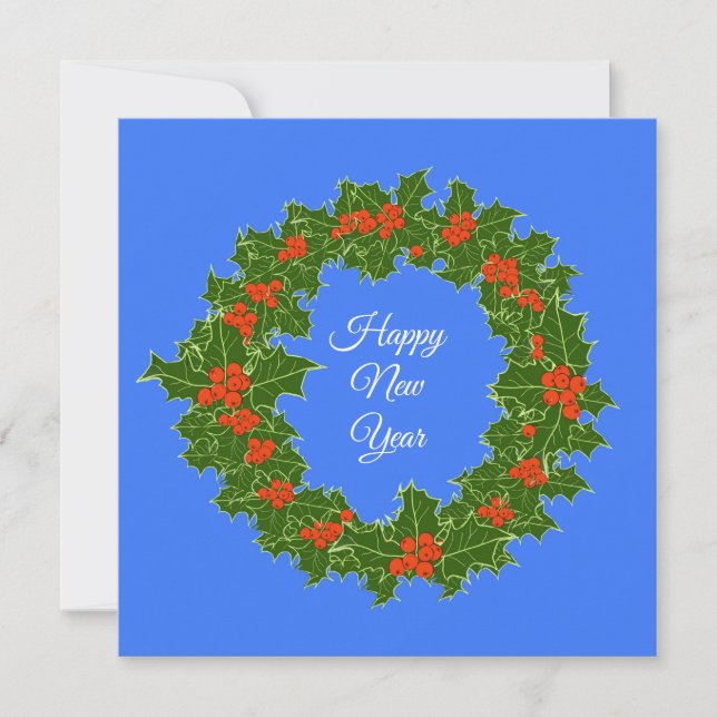 Merry Red Berry and Holly Wreath  Holiday Card (Front)