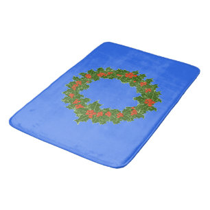 Merry Red Berry & Holly Wreath for Christmas Bath Mat
