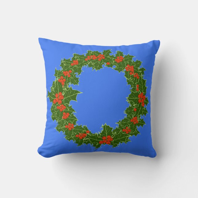Merry Red Berry & Holly Wreath for Christmas Cushion (Front)